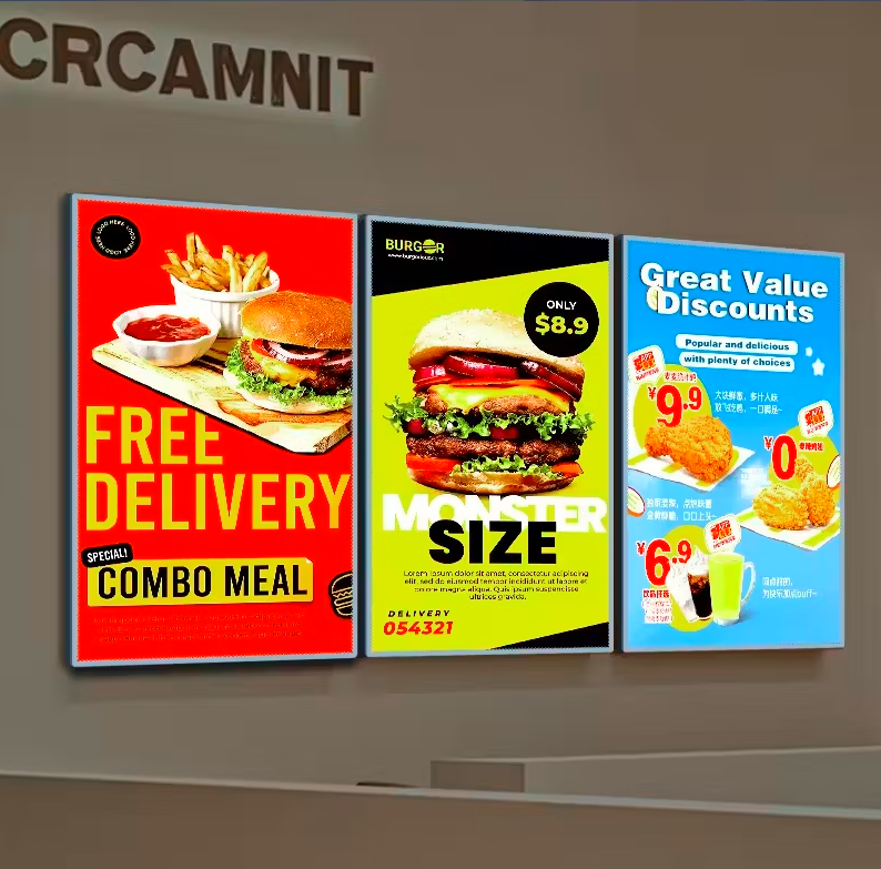 Ultra-Slim Aluminum Profile A4 Size Backlit LED Lightbox Tempered Glass Menu Frame with LED Banner Display for Advertising