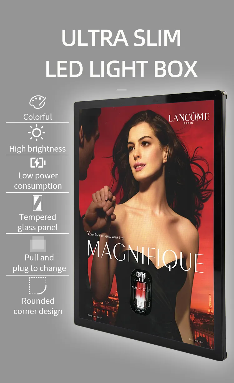 Custom Ultra Thin Light Box Aluminum Frame Advertising Poster Display Tempered Glass Panel LED Light Box for Retail Chain Store