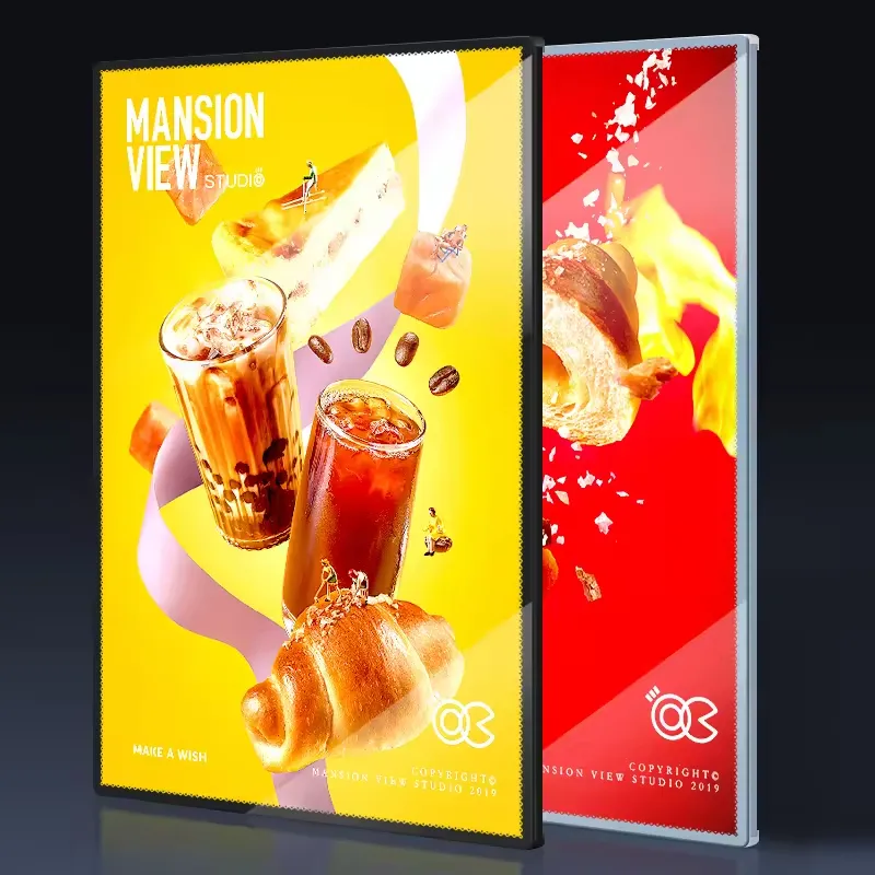 Custom LED Menu Board Pattern Ultra Slim Aluminum Frame Tempered Glass Advertising Light Boxes Outdoor Use Easy Hanging 12V