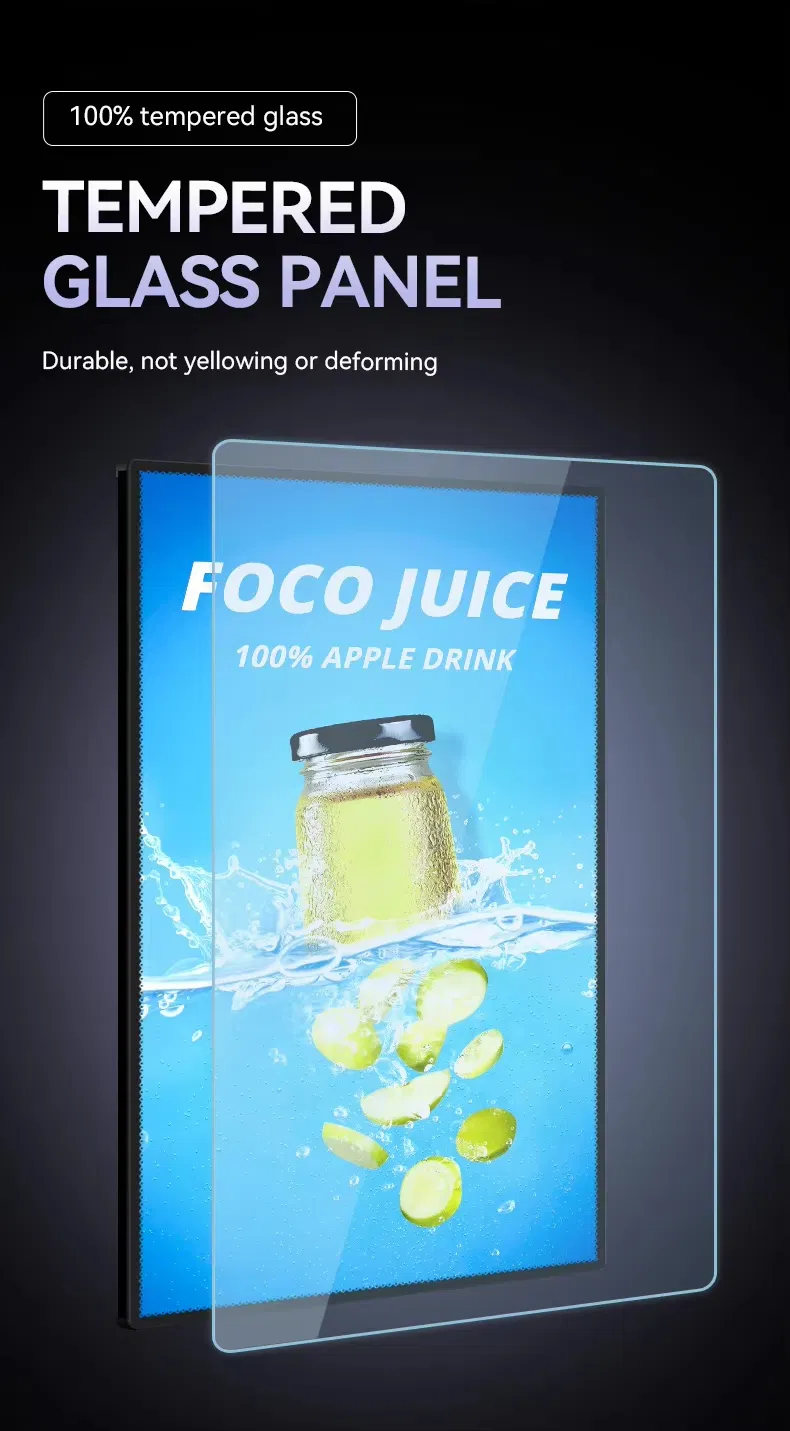 Custom LED Menu Board Pattern Ultra Slim Aluminum Frame Tempered Glass Advertising Light Boxes Outdoor Use Easy Hanging 12V