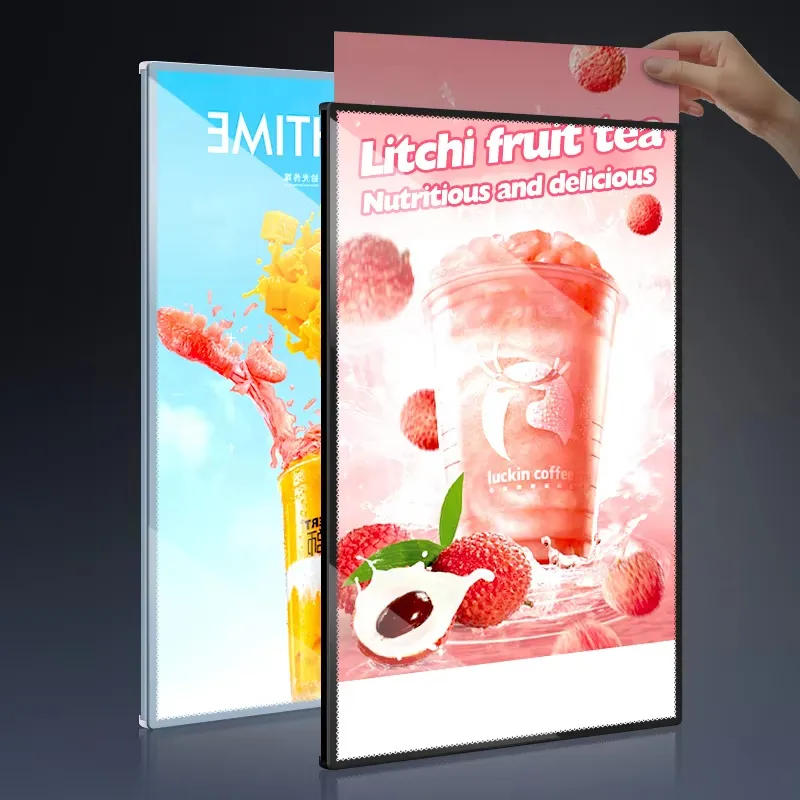 Custom LED Menu Board Pattern Ultra Slim Aluminum Frame Tempered Glass Advertising Light Boxes Outdoor Use Easy Hanging 12V