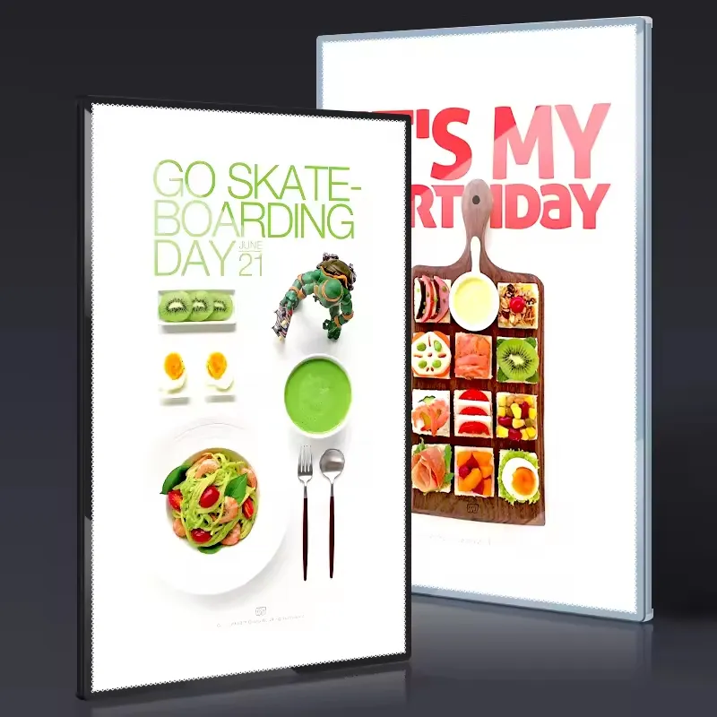 Custom LED Menu Board Pattern Ultra Slim Aluminum Frame Tempered Glass Advertising Light Boxes Outdoor Use Easy Hanging 12V